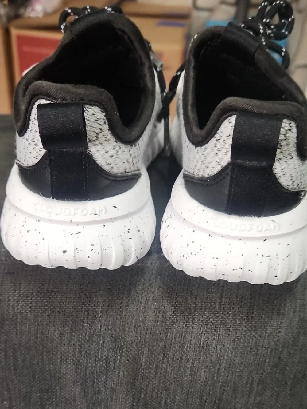adidas Kids Gray Knit Sneakers with Black and White Accents
